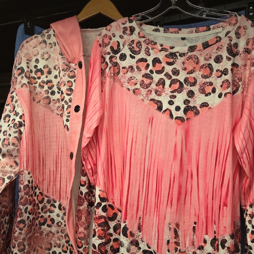 Pink Leopard Print Fringe Top
